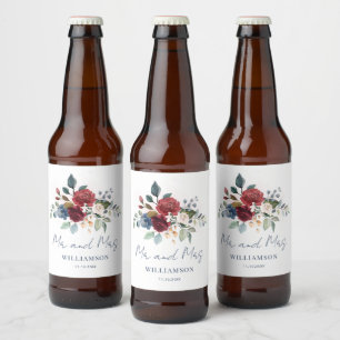 Floral Botanical Script Wedding Beer Bottle Label