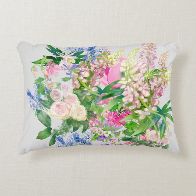 Floral botanical spring flowers decorative cushion (Front)