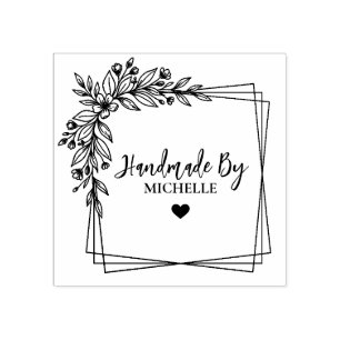 Floral Botanical Stylish Handmade With Love Rubber Stamp