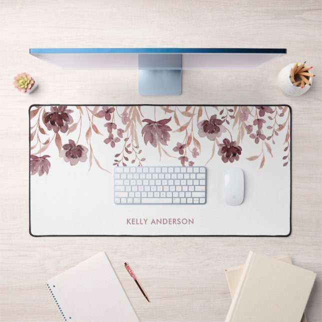 Floral Botanical Trendy Foliage Monogrammed  Desk Mat (Office 1)