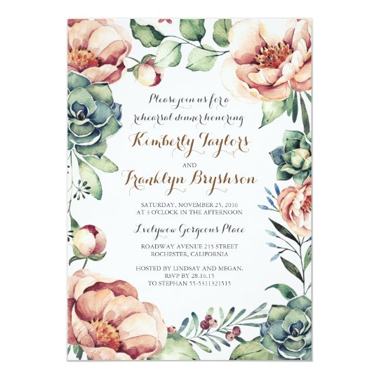 Floral Botanical Watercolor Fall Rehearsal Dinner Card
