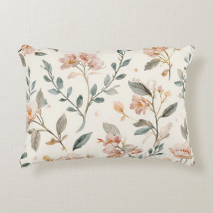 Floral Botanical Watercolor Leaves Beige Painted Decorative Cushion