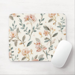 Floral Botanical Watercolor Leaves Beige Painted Mouse Mat
