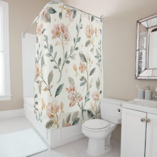 Floral Botanical Watercolor Leaves Beige Painted Shower Curtain