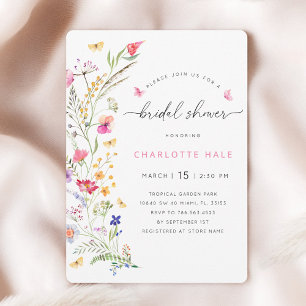 Floral Botanical Watercolor Pink Bridal Shower Invitation