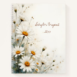 Floral Botanical Watercolor Style Daisy Diary or Notebook