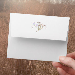 Floral botanical watercolor wedding monogram envelope