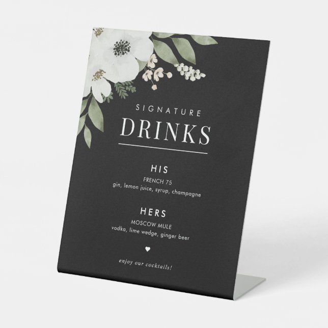 Floral Botanical Wedding Signature Drinks Sign (Front)