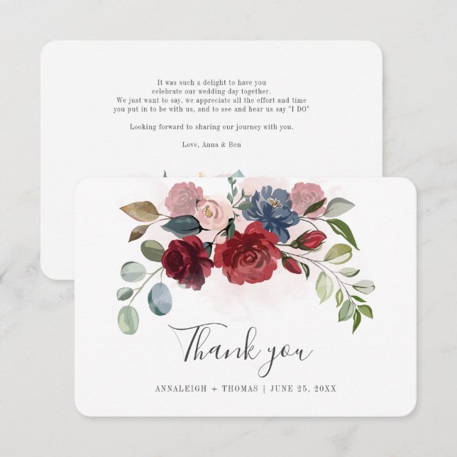 Floral Botanical Wedding Thank You Card (Front/Back)