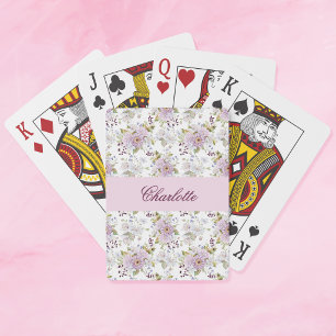 Floral Botanical Wildflower Monogram Name Playing Cards