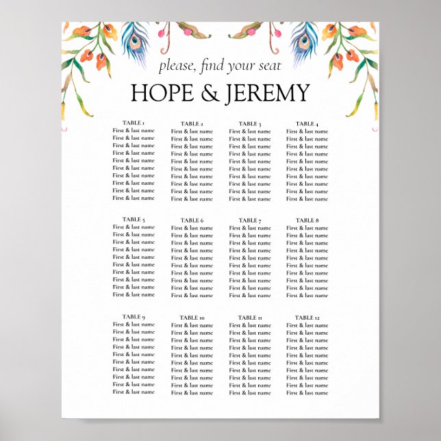 Floral Botanical Wildflowers Wedding Seating Chart (Front)