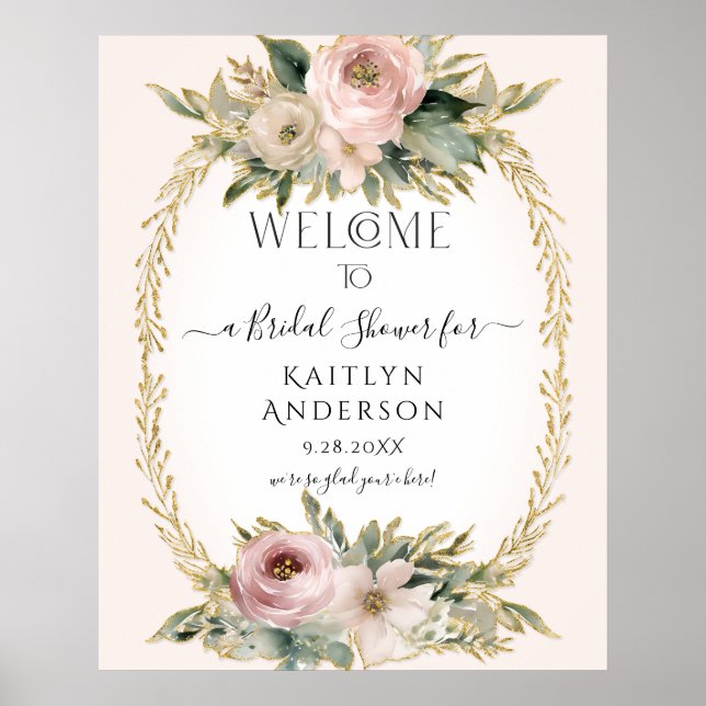 Floral Botanical Winter Rose Welcome Bridal Shower Poster (Front)