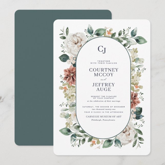 Floral Botanical Winter Wedding Invitation (Front/Back)