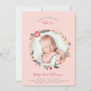 Floral Botanical Wreath Foliage Birth Announcement