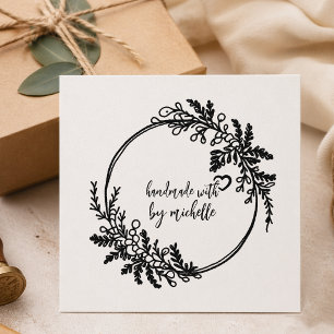Floral Botanical Wreath Stylish Handmade With Love Rubber Stamp