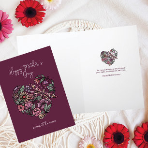Floral Botanicals & Dragonfly Heart Mother's Day Card