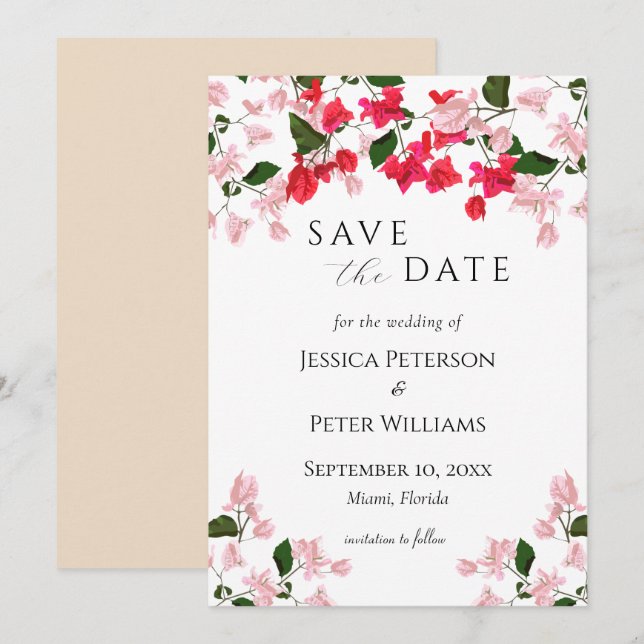 Floral Bougainvillea Save the Date Card (Front/Back)