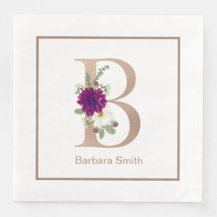 Floral bouqet custom  letter B monogram Napkin