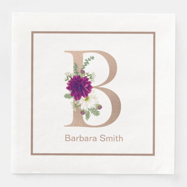 Floral bouqet custom  letter B monogram Napkin (Front)