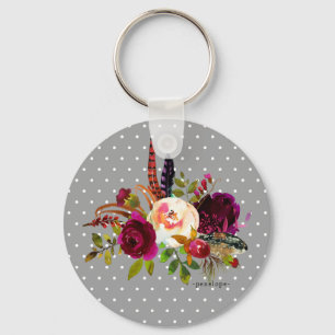 Floral Bouquet and Dots with Name Keychain