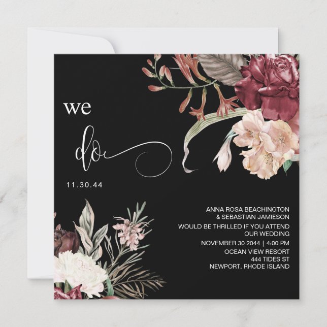 *~* Floral Bouquet AR15 RSVP MERLOT QR WEDDING Invitation (Front)