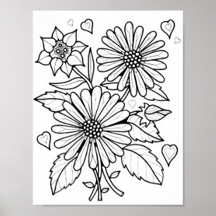 Floral Bouquet Art Colouring Page Art Poster