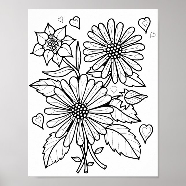 Floral Bouquet Art Colouring Page Art Poster (Front)