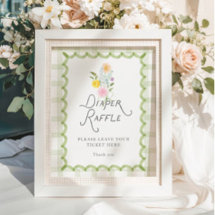 Floral Bouquet Baby Shower Diaper Raffle Poster