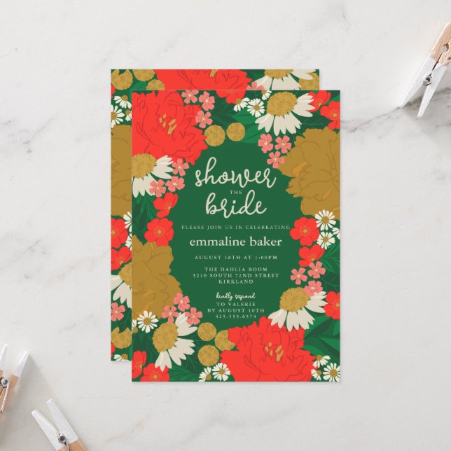 Floral Bouquet Bridal Shower Invitation (Front/Back In Situ)
