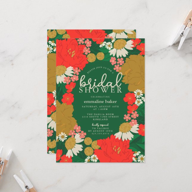 Floral Bouquet Bridal Shower Invitation (Front/Back In Situ)