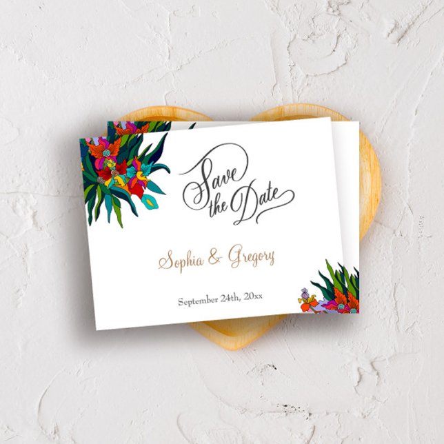 Floral bouquet elegant  qr code non photo flowers announcement postcard (Save the date, Wedding announcement. Floral minimalist design, modern artwork. Elegant Save the Date)