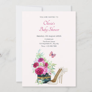 Floral bouquet heels baby shower invitation