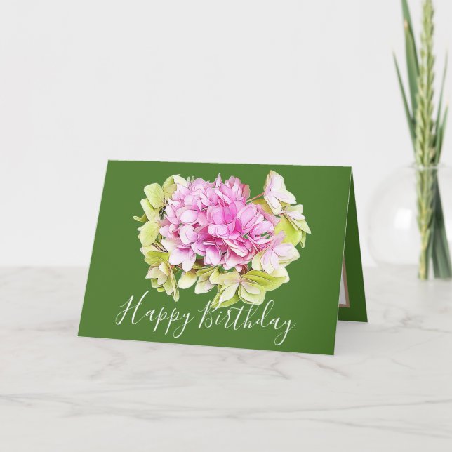 Floral Bouquet Hydrangea Flower Pink Girl Birthday Card (Front)