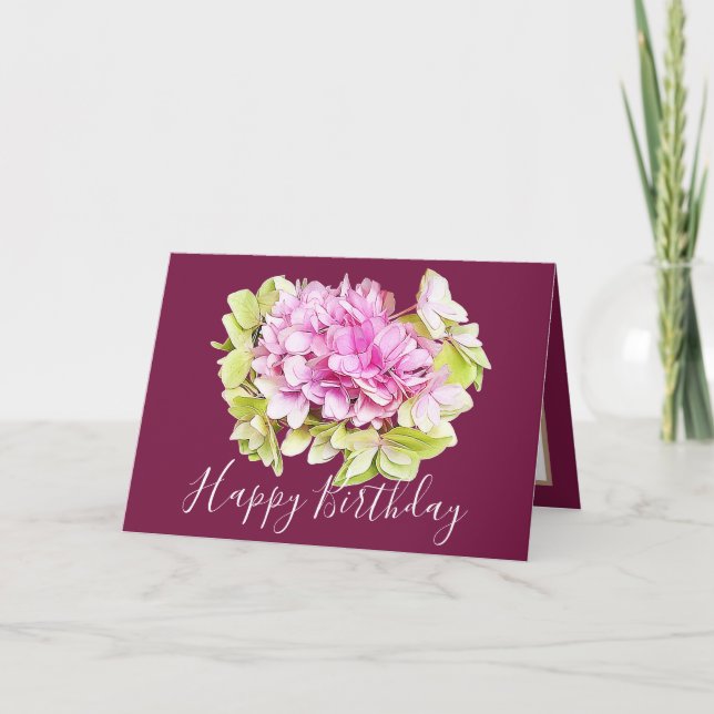 Floral Bouquet Hydrangea Flower Pink Girl Birthday Card (Front)