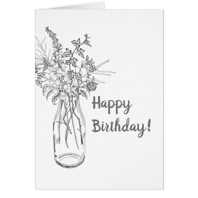 Floral Bouquet in Milk Bottle Editable Note Card (Front)