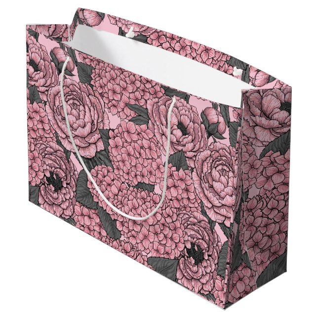 Floral bouquet in pink large gift bag (Back Angled)