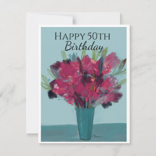 Floral Bouquet in Teal & Rose Happy 50th Birthday