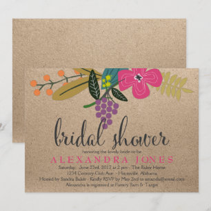 Floral Bouquet Kraft background Bridal Shower Invitation