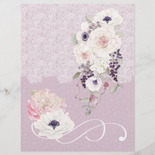 Floral Bouquet & Lace Wedding Scrapbook Paper (Front)