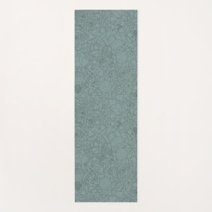 Floral Bouquet Line Art Ink Illustration in Teal Yoga Mat