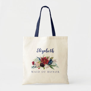 Floral Bouquet Maid of Honor Name Tote Bag