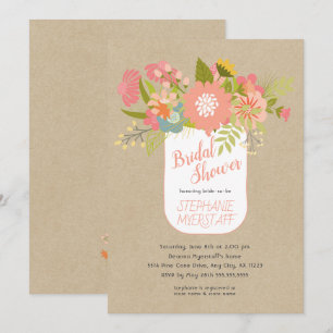 Floral Bouquet Mason jar kraft bridal shower Invitation