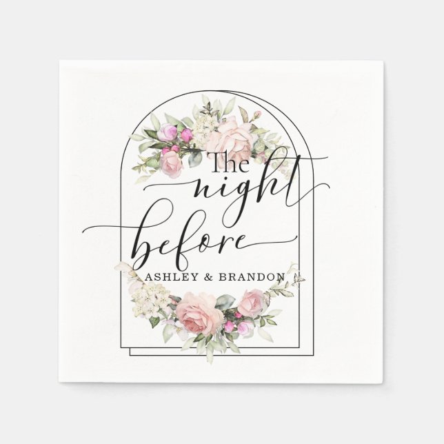 Floral Bouquet Minimal Script The Night Before Napkin (Front)