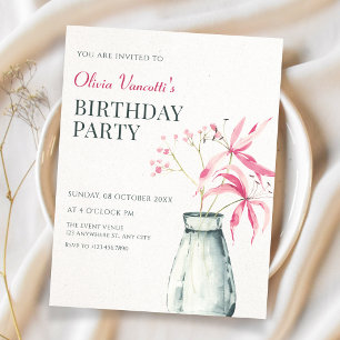 Floral bouquet minimalist aesthetic birthday invitation