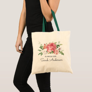 Floral Bouquet Monogram Flower Girl Tote Bag