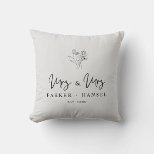 Floral Bouquet MRS & MRS Quote Lesbian Couple Cushion