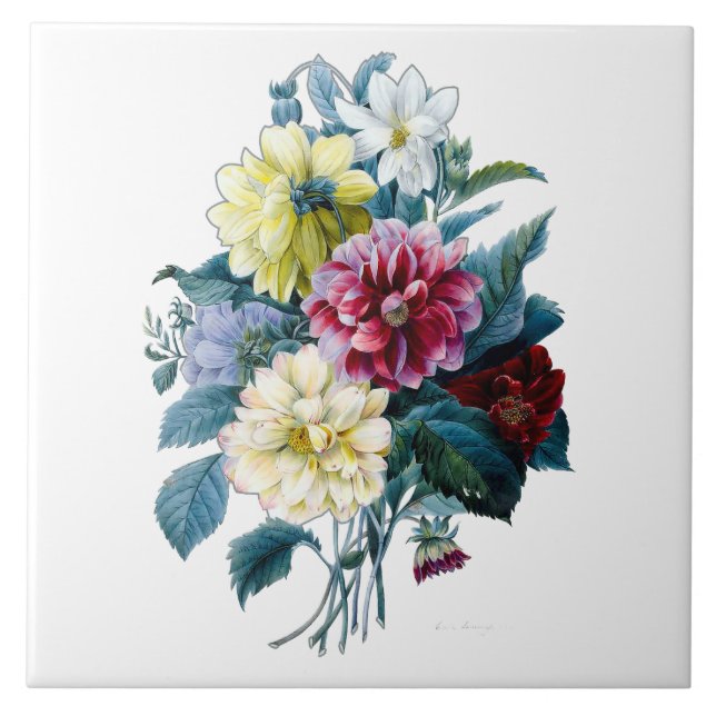 Floral Bouquet of Mixed Dahlias Tile (Front)
