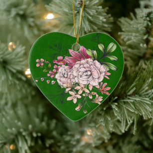 Floral Bouquet on Green Ornament