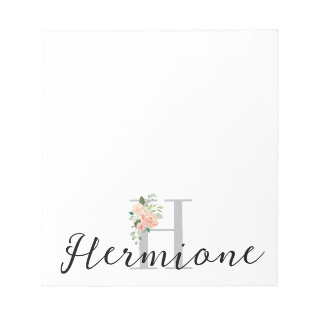 Floral Bouquet over Personalised Monogram and Name Notepad (Front)