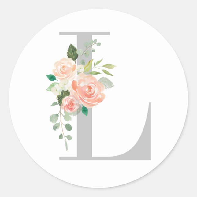 Floral Bouquet over Personalised Monogram Initial Classic Round Sticker (Front)